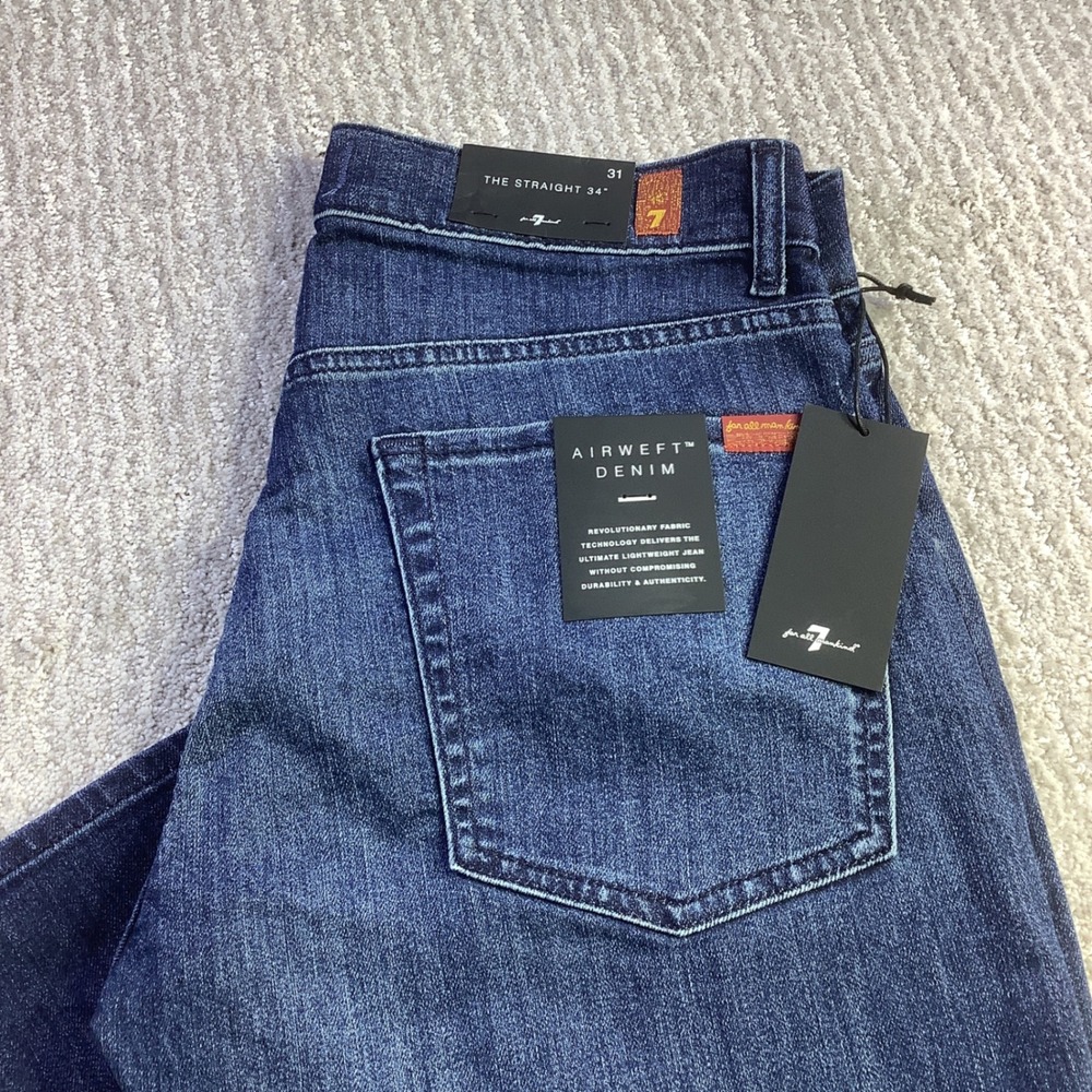 7 For All Mankind Mens The Straight Airweft Denim Jeans Blue Size 31 x 34 NWT